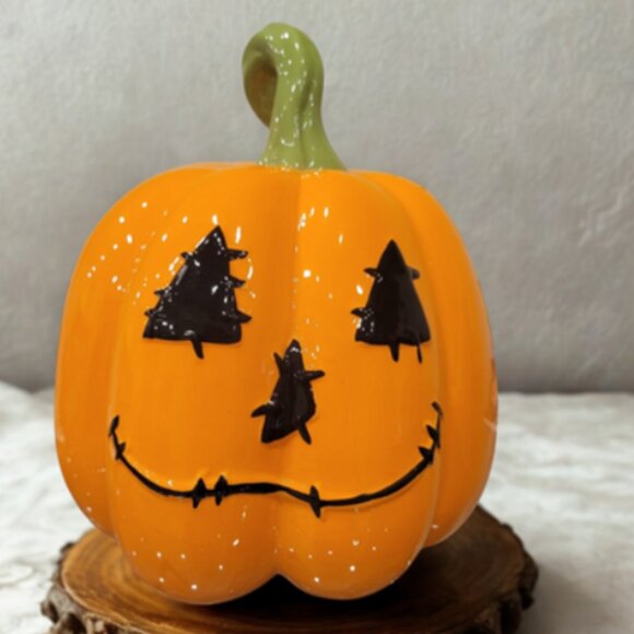 Halloween Pumpkin Jack-O’-Lantern Ceramic Figurine, 19x15.7cm, Orange Home Décor - Picture 1 of 6